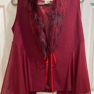 Women's Red Faux Fur-Trim Vest M